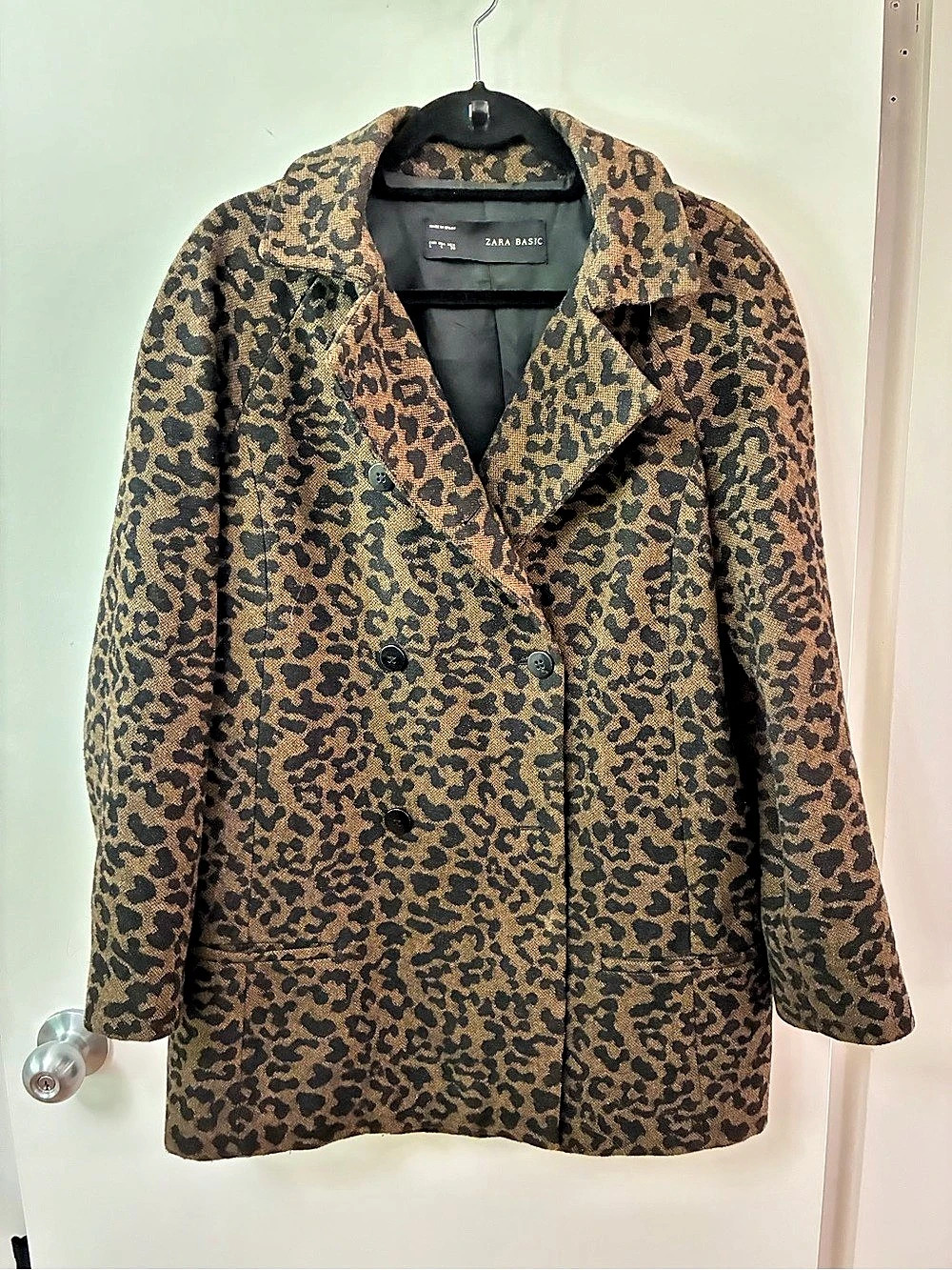 ZARA Leopard Print Double-Breasted Jacket Size Large